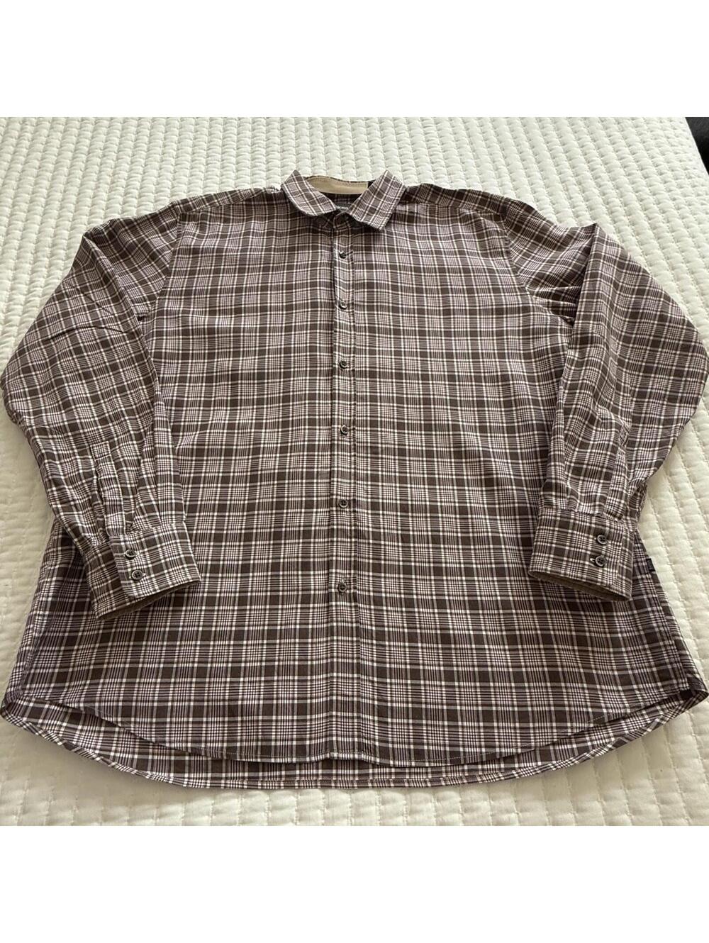 Hugo Boss 2XL Regular Fit Men’s Brown Plaid Long Sleeve Button Up Shirt